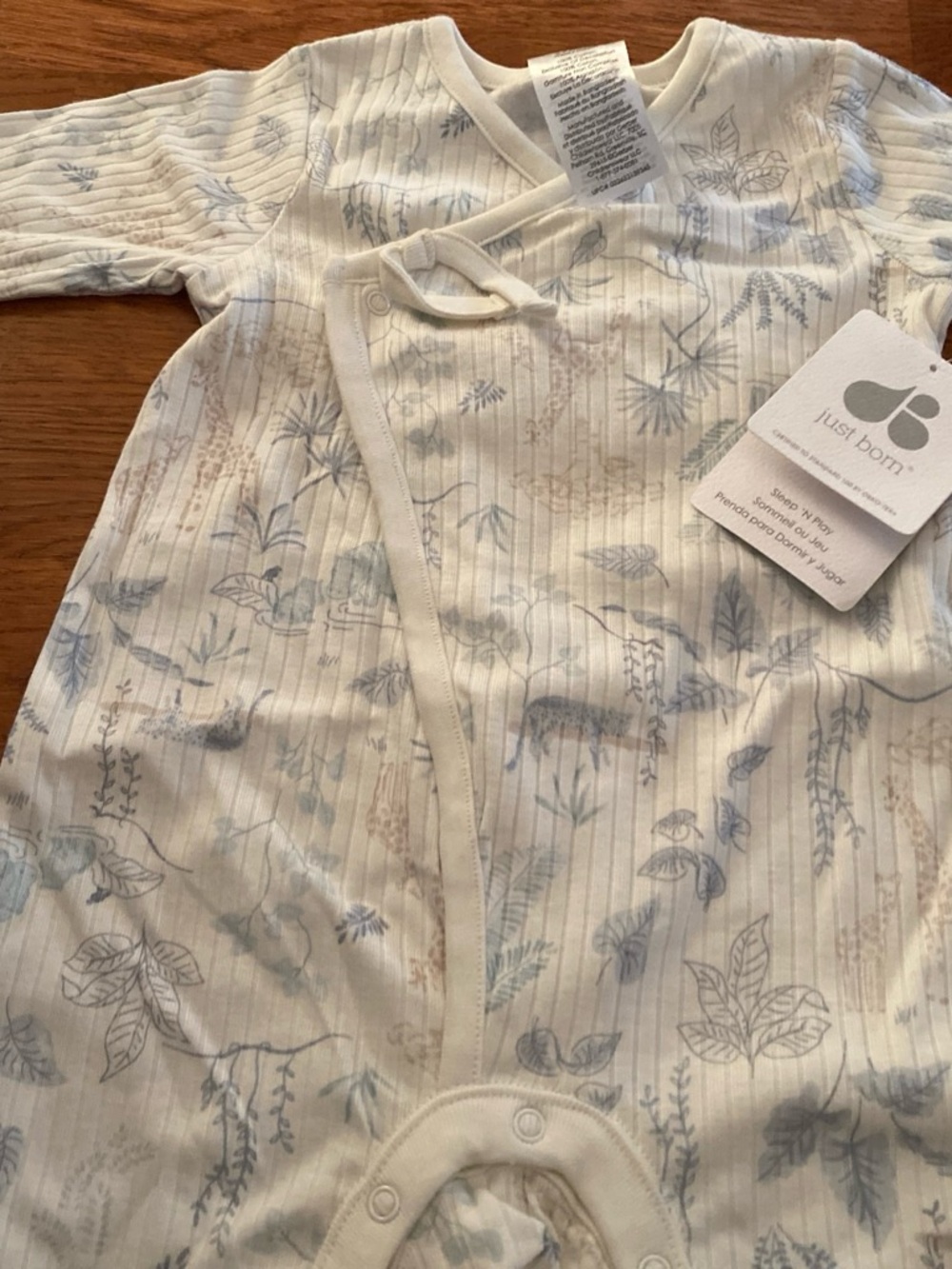 Just Born Cream Sleep Sack with Blue Woodland Print